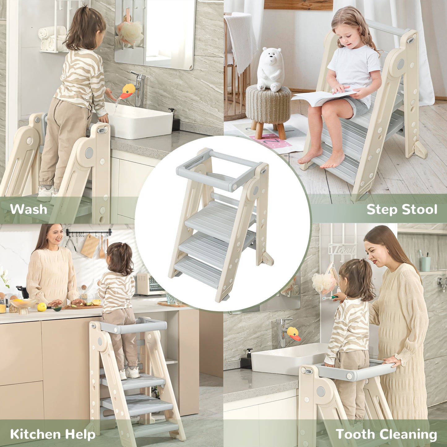 Two Step Stool for Kids - Toddler Sink Step Up Stool for Kitchen - Bathroom Safety Bottom as Potty Training Stool- Anti-Slip Stool for Kitchen.Bathroom