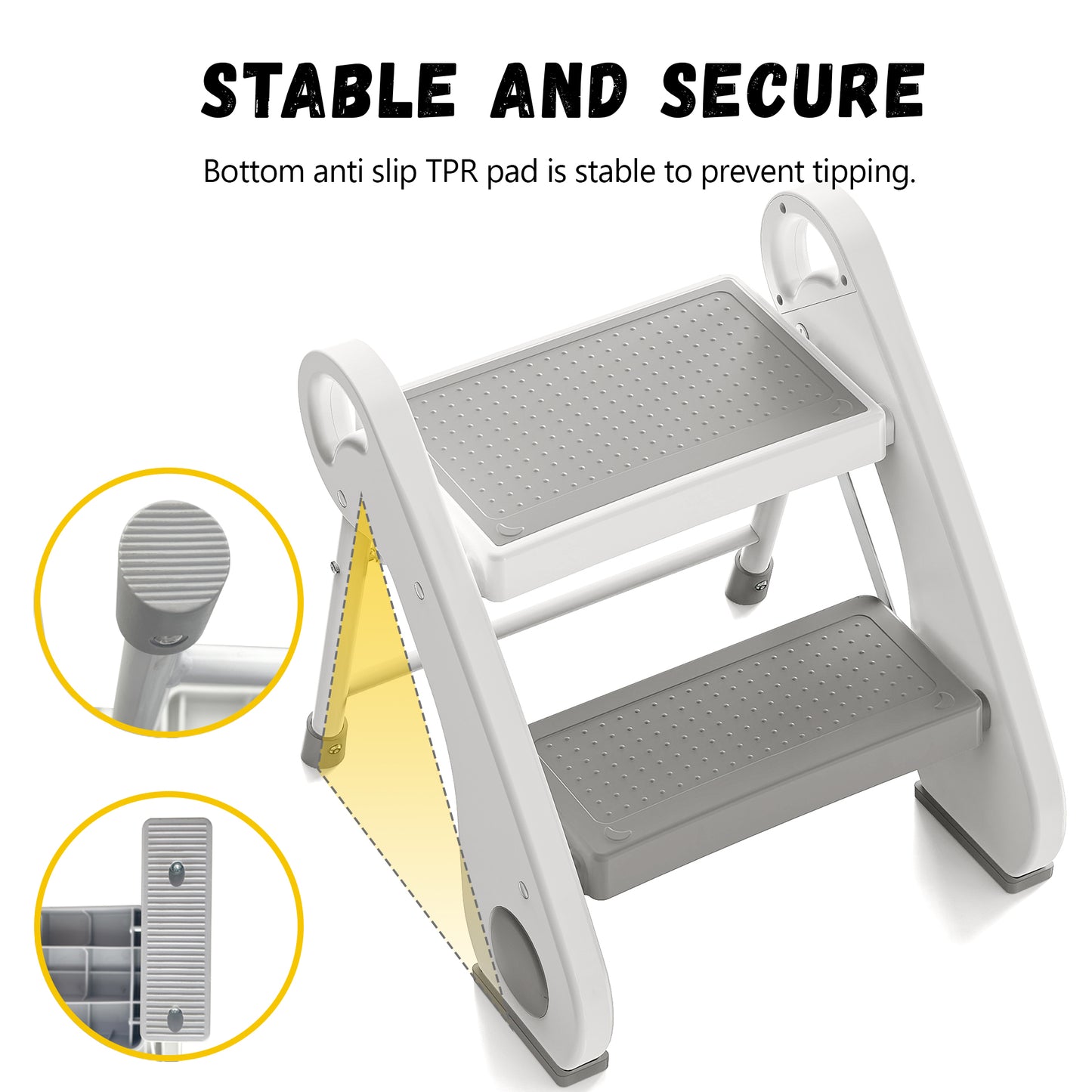 UNCLE WU Foldable 2-Step Stool for Kids - Lightweight,Anti-Slip, Steel Material -Toddler Step Sool Help for Potty Training, Bedside & Bathroom Sink (Small Size)