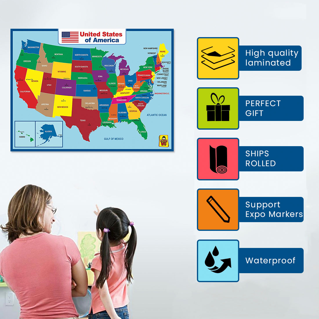 United State Map Laminated Poster -18 x 24 Inch