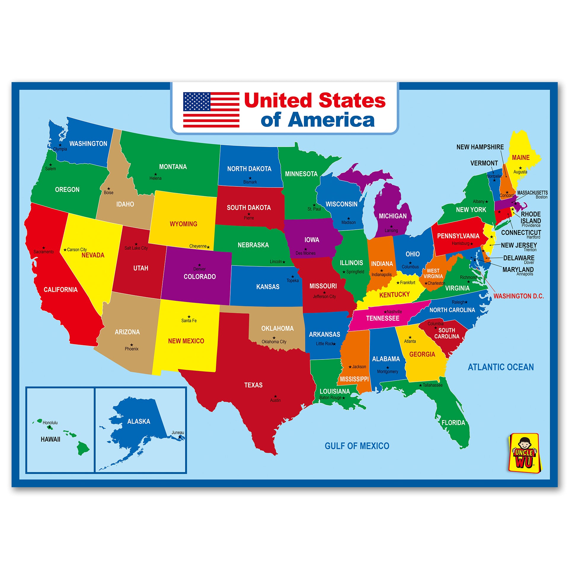 USA Map for Kids - Laminated - United States Wall Chart Map (18 x 24)