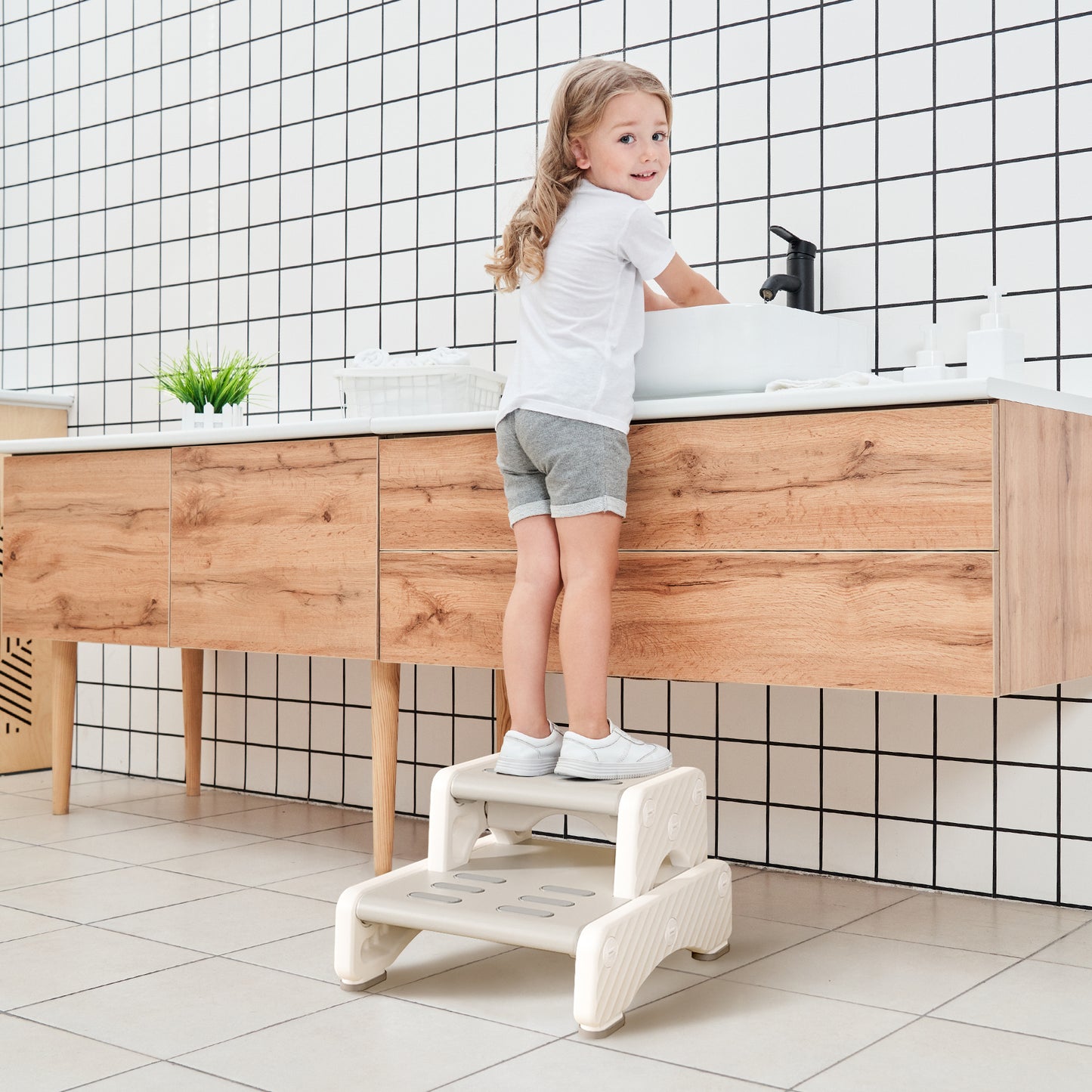 Two Step Stool for Kids - Toddler Sink Step Up Stool for Kitchen - Bathroom Safety Bottom as Potty Training Stool- Anti-Slip Stool for Kitchen.Bathroom