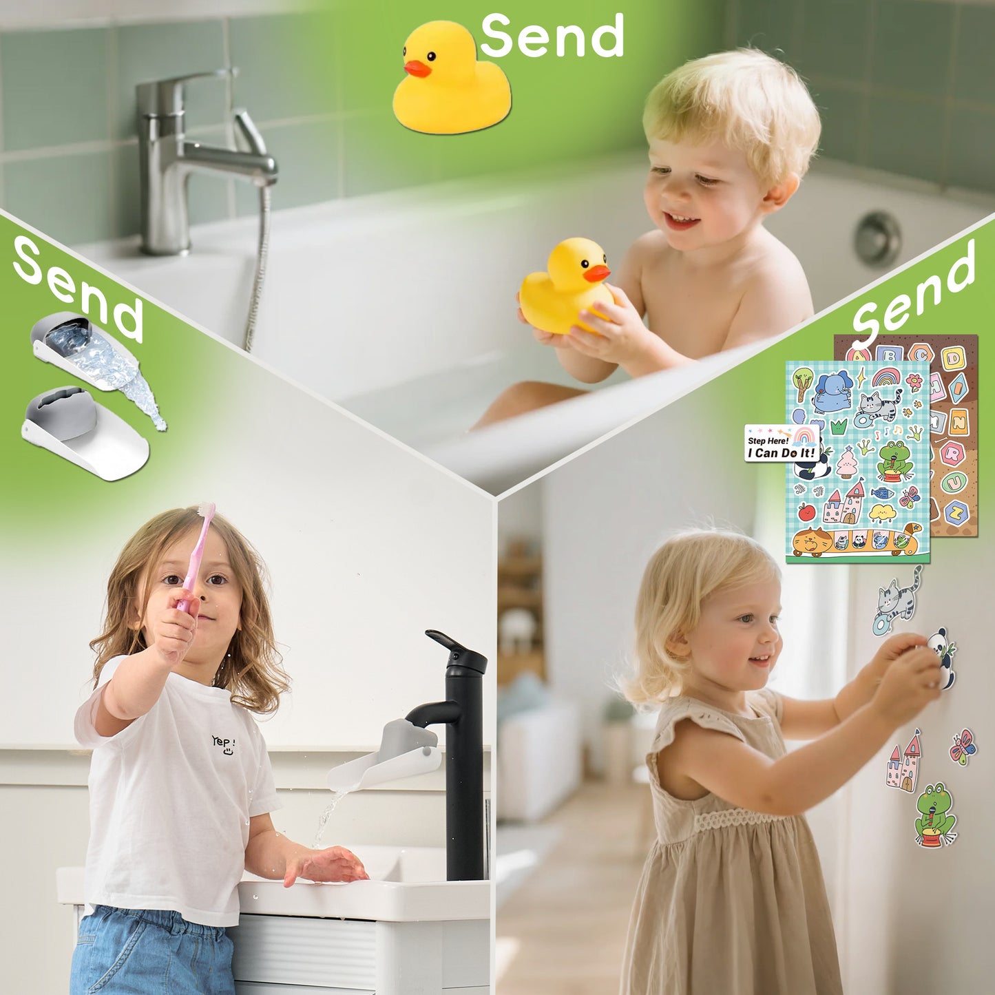 ÜNCLE WU 2 Pack Step Stool for Toddlers & Adults – Non-Slip Plastic Stool for Bathroom Sink, Potty Training,Kitchen & Toilet (Includes 2 Faucets, 2 Ducks, 3 Stickers)