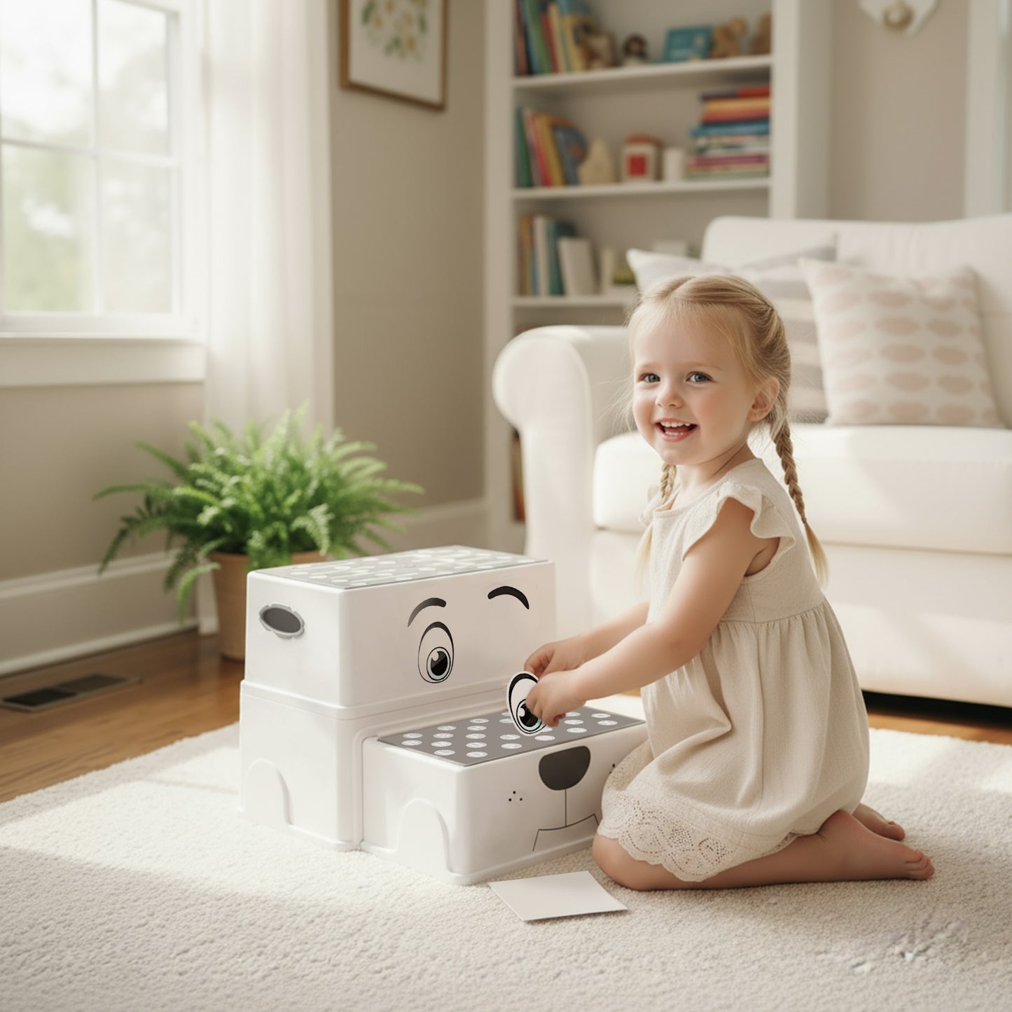 2-Step Kids Stool with Adorable Puppy Face – Anti-Slip Potty Training Stool for Bathroom Sink, Toilet & Kitchen, Adjustable Height, Lightweight, Includes 2 Duck Toys