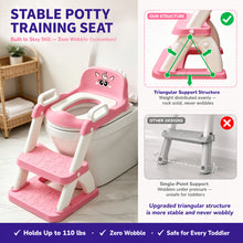 UNCLE WU Potty Training Seat with Ladder for Toddler Girls, Pink Unicorn Soft PU seat, splash guard, anti-slip ladder, 6 heights, ages 1-5, 224 stickers, 11 charts & toy