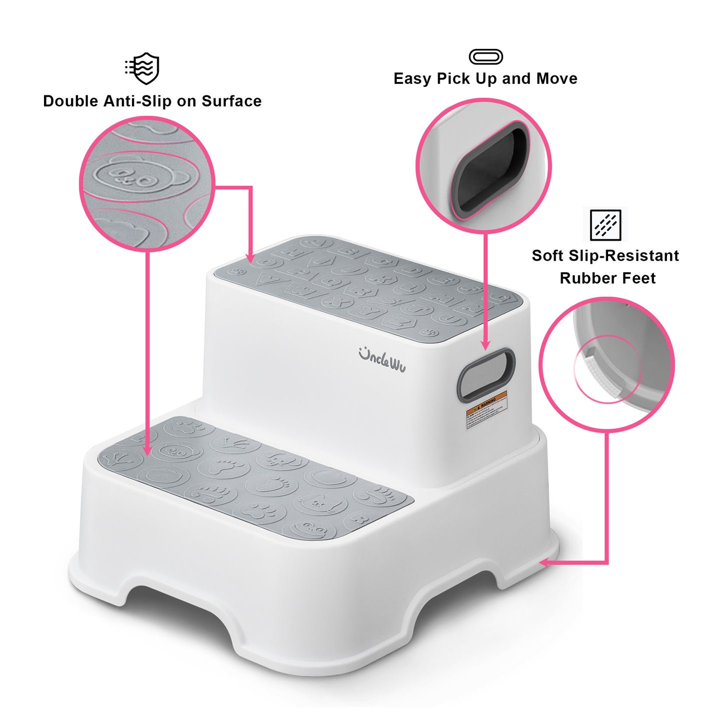 ÜNCLE WU 2 Pack Step Stool for Toddlers & Adults – Non-Slip Plastic Stool for Bathroom Sink, Potty Training,Kitchen & Toilet (Includes 2 Faucets, 2 Ducks, 3 Stickers)