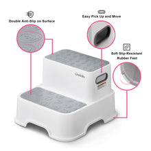 ÜNCLE WU 2 Pack Step Stool for Toddlers & Adults – Non-Slip Plastic Stool for Bathroom Sink, Potty Training,Kitchen & Toilet (Includes 2 Faucets, 2 Ducks, 3 Stickers)