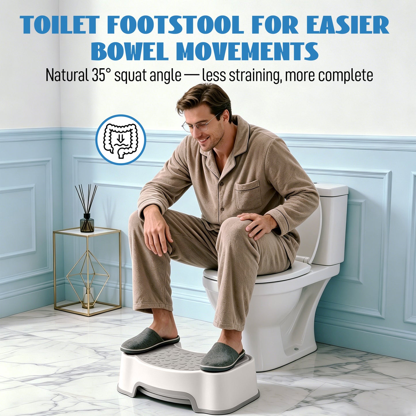 2-in-1 Adjustable Toilet Stool for Adults, Bathroom Foot Rest 4.7 or 8.2 inch setup, TPR non-slip surface, and 300 lb support for family, kids, guest bath, and potty training