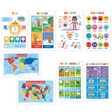 UNCLE WU 16 Laminated Educational Posters for Ages 2-6, Preschool Classroom learning charts cover ABC, numbers 1-100, shapes, colors, maps, homeschool, daycare, and kindergarten