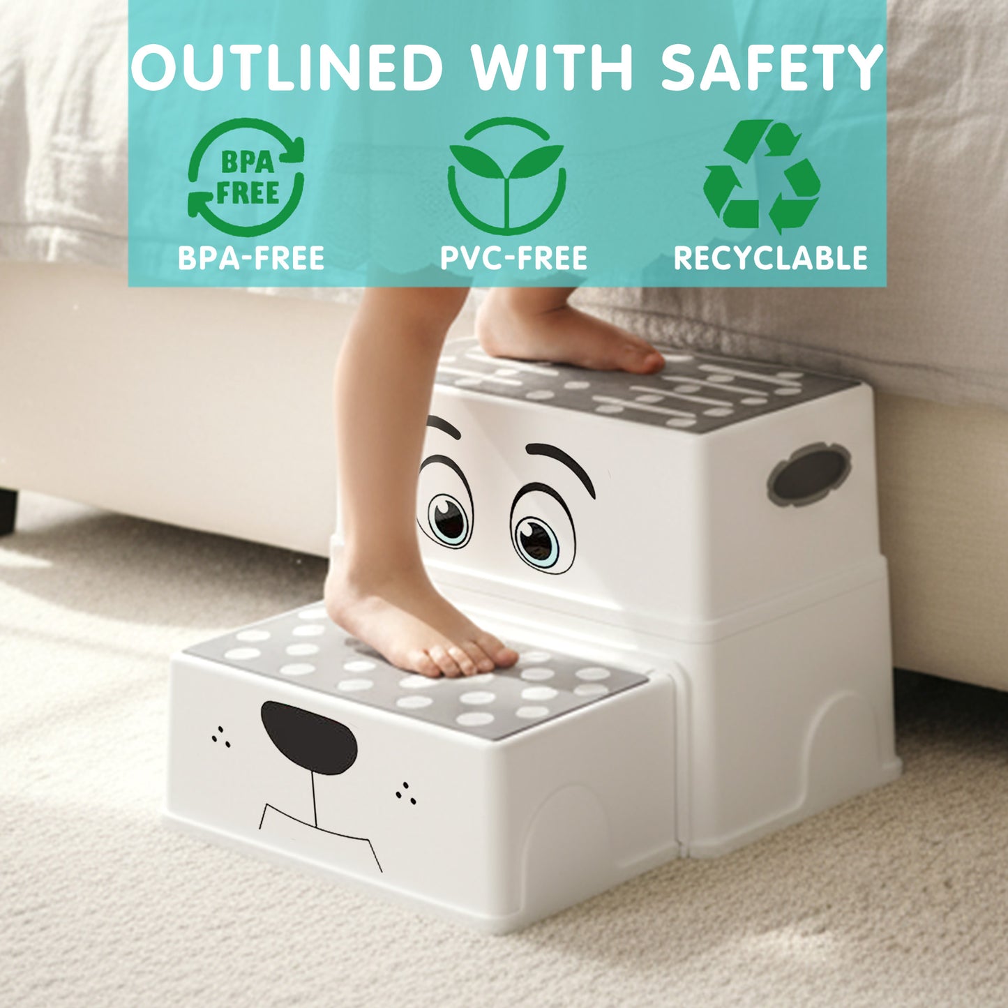 2-Step Kids Stool with Adorable Puppy Face – Anti-Slip Potty Training Stool for Bathroom Sink, Toilet & Kitchen, Adjustable Height, Lightweight, Includes 2 Duck Toys