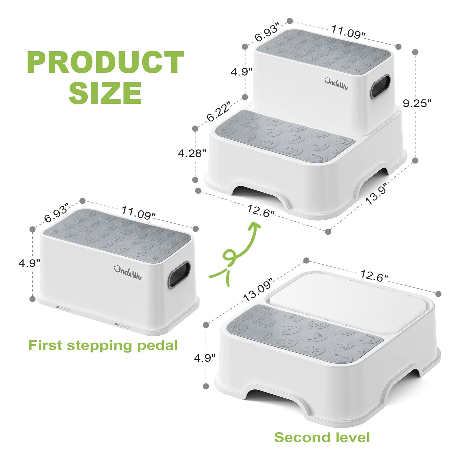 ÜNCLE WU 2 Pack Step Stool for Toddlers & Adults – Non-Slip Plastic Stool for Bathroom Sink, Potty Training,Kitchen & Toilet (Includes 2 Faucets, 2 Ducks, 3 Stickers)
