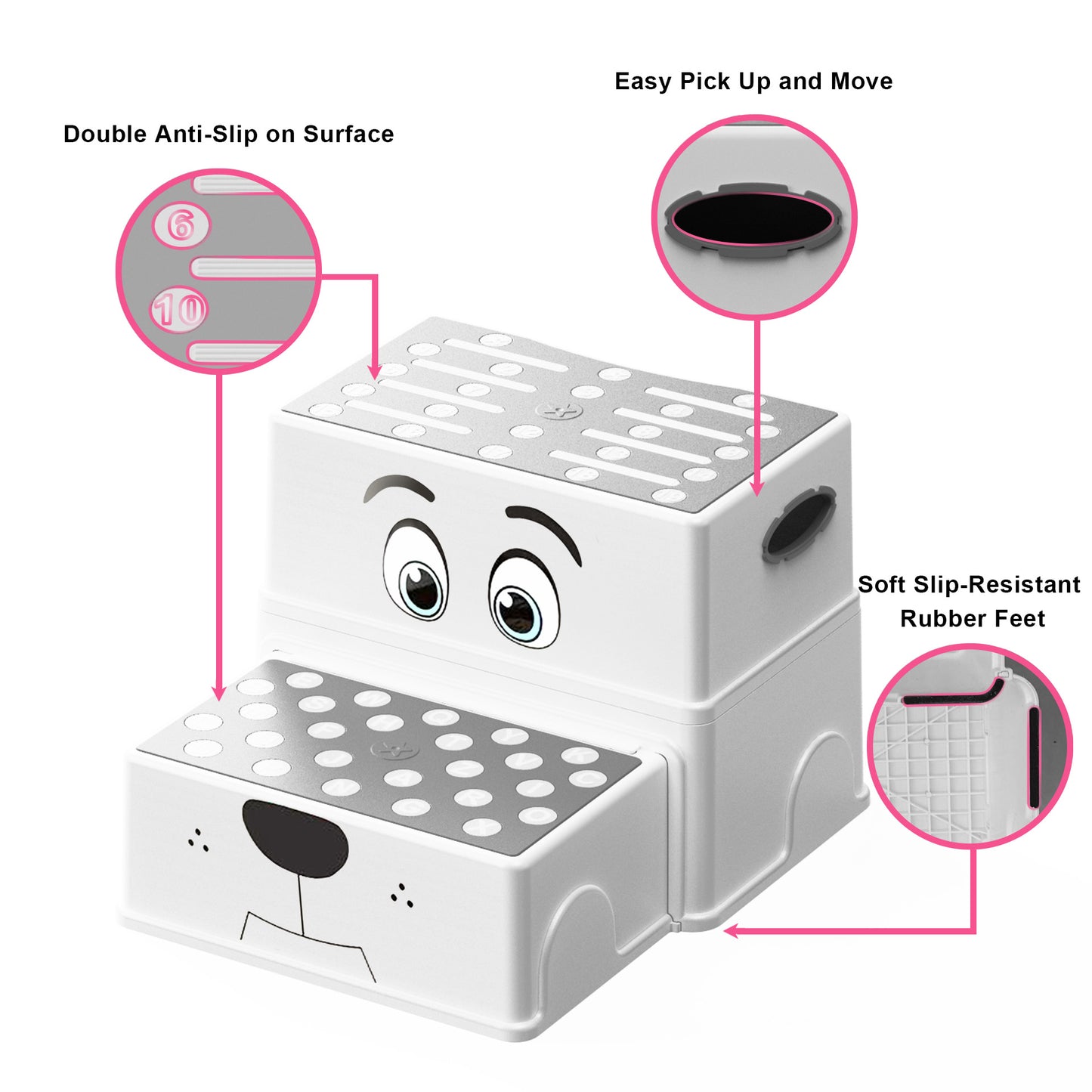 2-Step Kids Stool with Adorable Puppy Face – Anti-Slip Potty Training Stool for Bathroom Sink, Toilet & Kitchen, Adjustable Height, Lightweight, Includes 2 Duck Toys