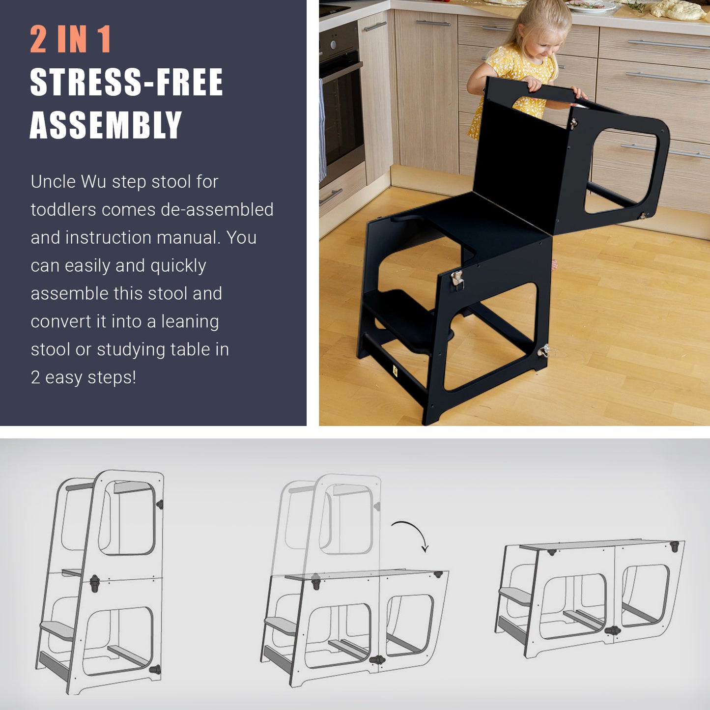 UNCLE WU Wood 2 in 1 Learning Tower