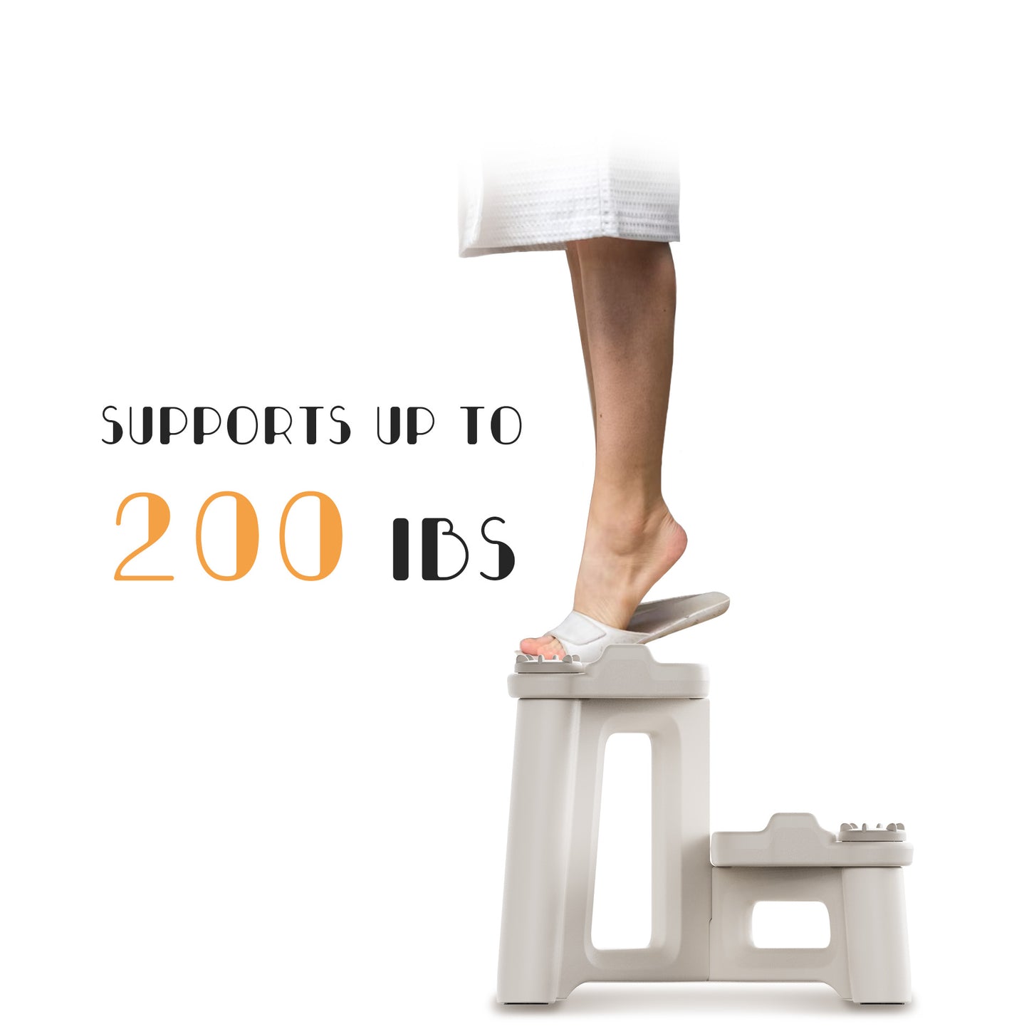 ÜNCLE WU Kids Step Stool, Dual Height Toddler Stool for Bathroom, Non-Slip Potty Training Step, Child Foot Stool, Holds 200 lbs (Gray White)