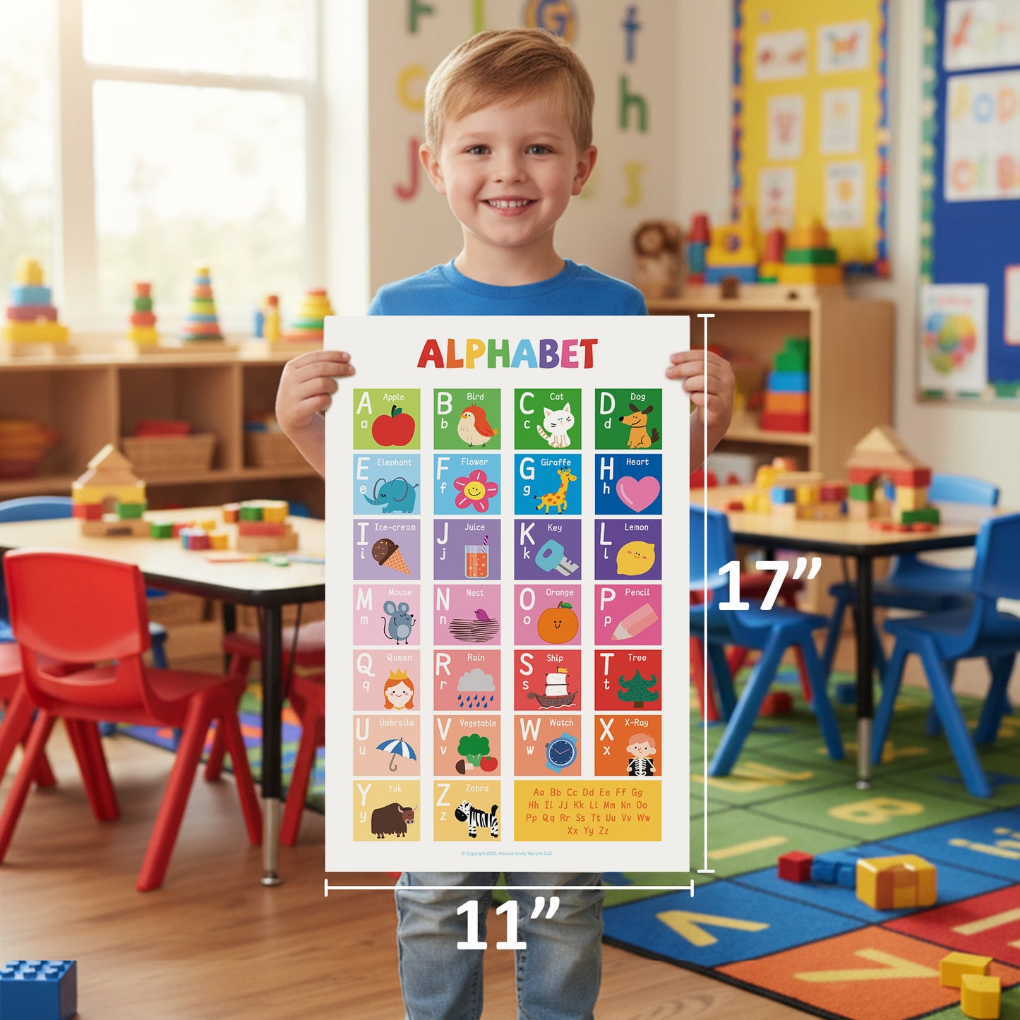 UNCLE WU 16 Laminated Educational Posters for Ages 2-6, Preschool Classroom learning charts cover ABC, numbers 1-100, shapes, colors, maps, homeschool, daycare, and kindergarten