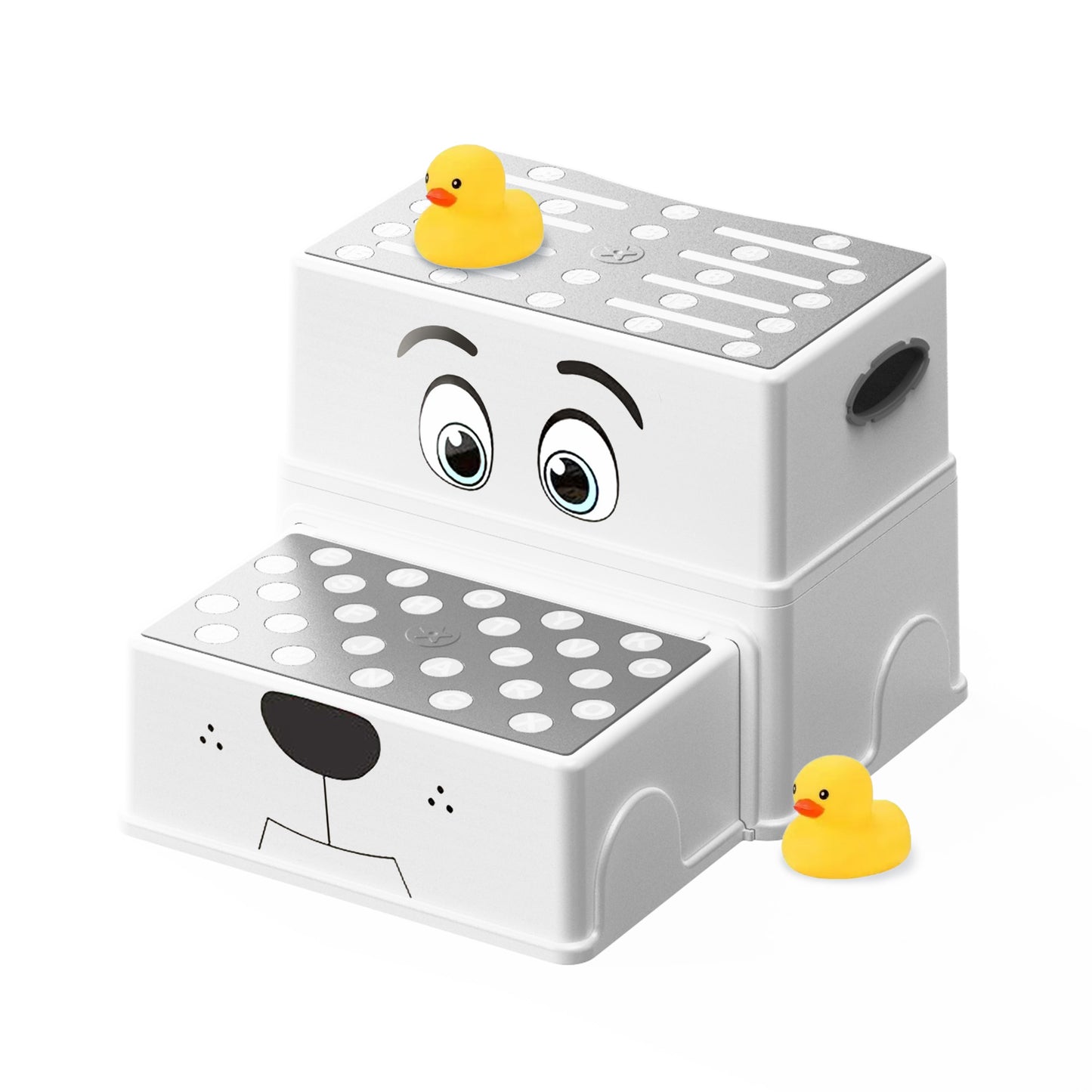 2-Step Kids Stool with Adorable Puppy Face – Anti-Slip Potty Training Stool for Bathroom Sink, Toilet & Kitchen, Adjustable Height, Lightweight, Includes 2 Duck Toys