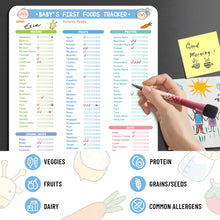 Baby First Foods Tracker Fridge Magnet, Dry Erase Feeding Chart Baby led weaning log for starting solids. Track 100 plus foods and allergens. Includes 2 markers, 10 x 14 inches