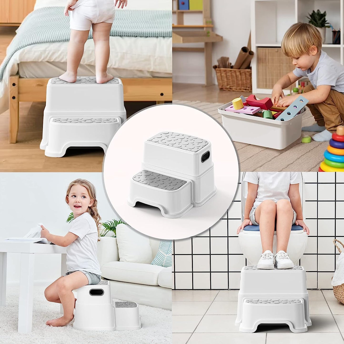 3 in 1 Step Stool for Kids - Toddler Sink Step Up Stool for Kitchen - Bathroom Safety Bottom as Potty Training Stool -Double Step Stool for Kitchen,Bathroom - Eco-Friendly