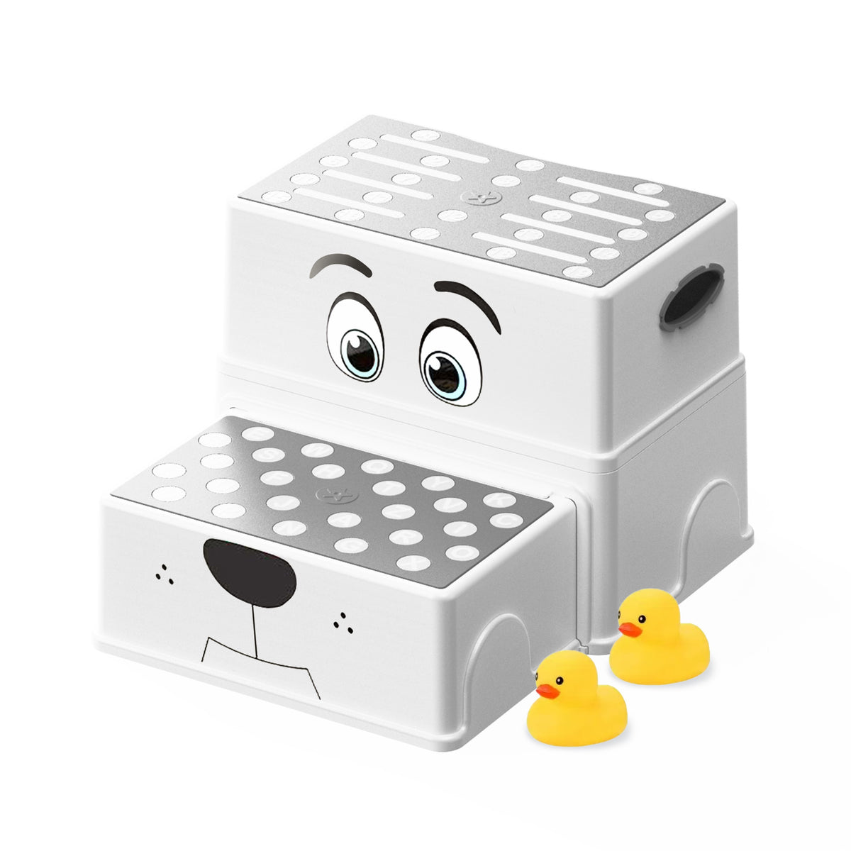 2-Step Kids Stool with Adorable Puppy Face – Anti-Slip Potty Training Stool for Bathroom Sink, Toilet & Kitchen, Adjustable Height, Lightweight, Includes 2 Duck Toys