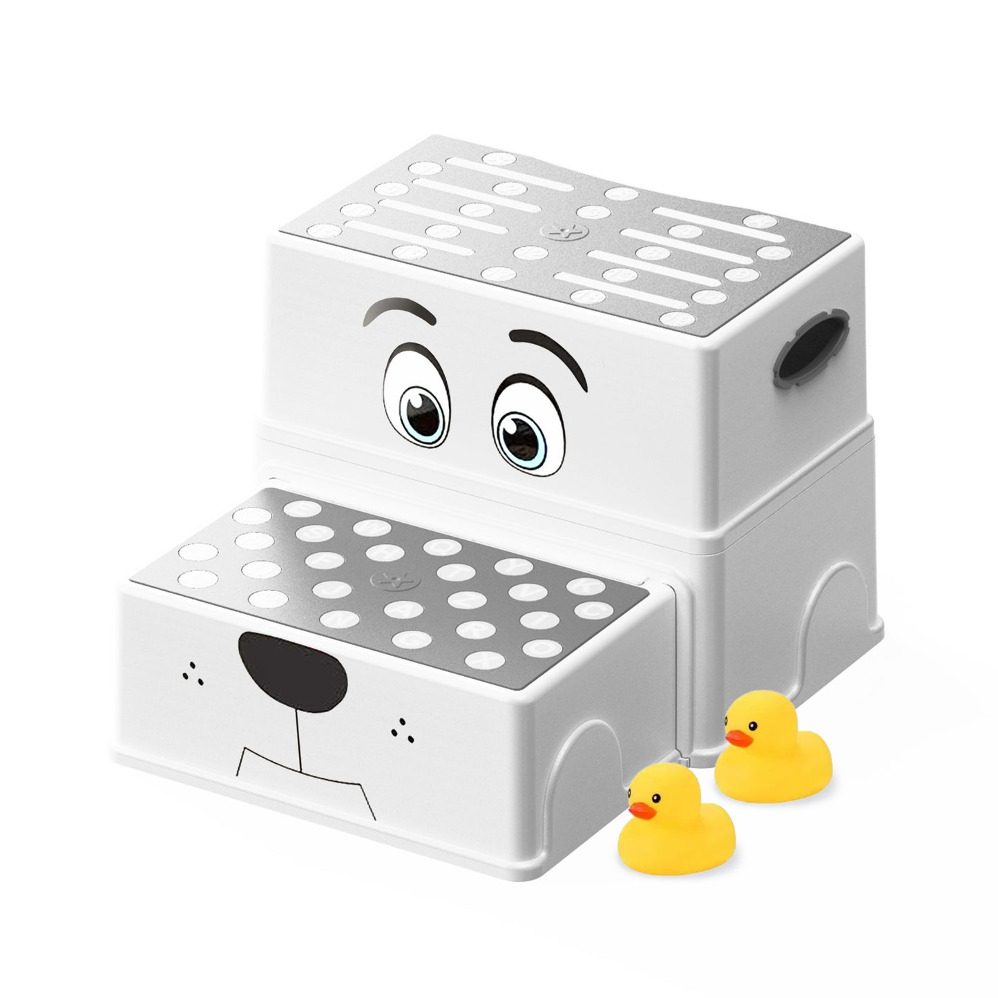 2-Step Kids Stool with Adorable Puppy Face – Anti-Slip Potty Training Stool for Bathroom Sink, Toilet & Kitchen, Adjustable Height, Lightweight, Includes 2 Duck Toys