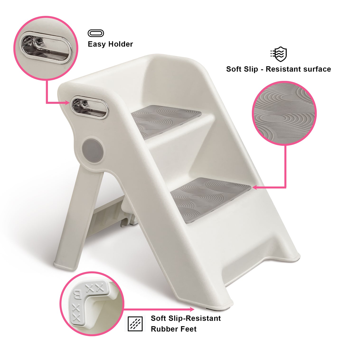 UNCLE WU Step Stool for Kids - Folding 2 Step Stool for Bathroom Sink -Kids Toilet Potty Training Stool with Handles -Anti-Slip Sturdy Step Ladder for Kitchen Helper,Bathroom,Bedroom