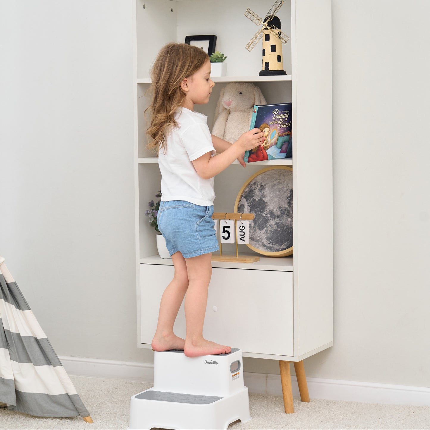 ÜNCLE WU 2 Pack Step Stool for Toddlers & Adults – Non-Slip Plastic Stool for Bathroom Sink, Potty Training,Kitchen & Toilet (Includes 2 Faucets, 2 Ducks, 3 Stickers)