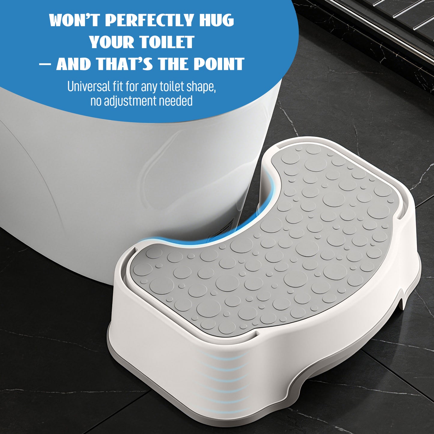 2-in-1 Adjustable Toilet Stool for Adults, Bathroom Foot Rest 4.7 or 8.2 inch setup, TPR non-slip surface, and 300 lb support for family, kids, guest bath, and potty training