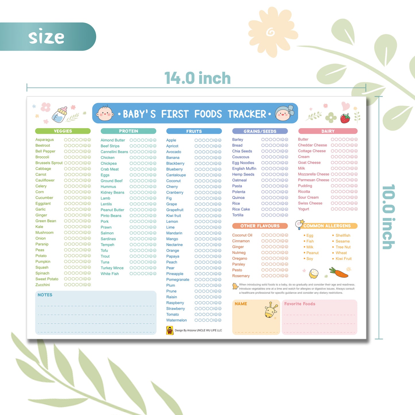 First Foods Tracker Fridge Magnet Dry Erase Daily Food Log and Activity Poster - Baby Food Chart/Checklist , Baby Feeding Essentials (10 x 14 inch)