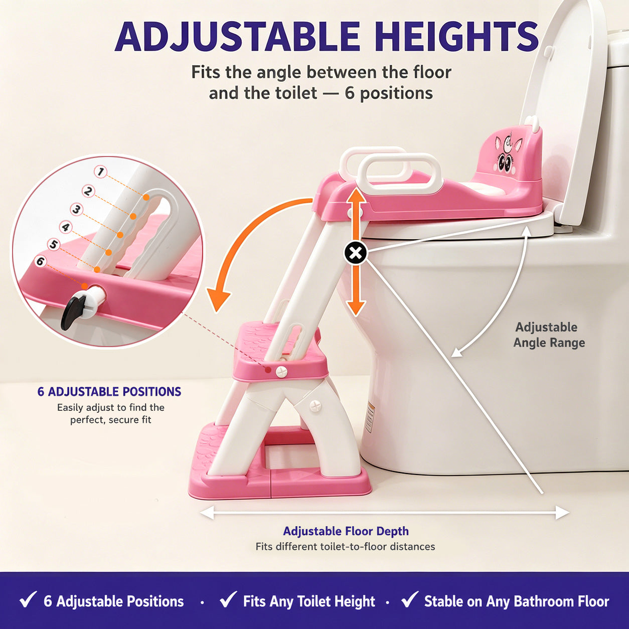 UNCLE WU Potty Training Seat with Ladder for Toddler Girls, Pink Unicorn Soft PU seat, splash guard, anti-slip ladder, 6 heights, ages 1-5, 224 stickers, 11 charts & toy