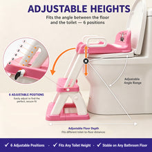 UNCLE WU Potty Training Seat with Ladder for Toddler Girls, Pink Unicorn Soft PU seat, splash guard, anti-slip ladder, 6 heights, ages 1-5, 224 stickers, 11 charts & toy