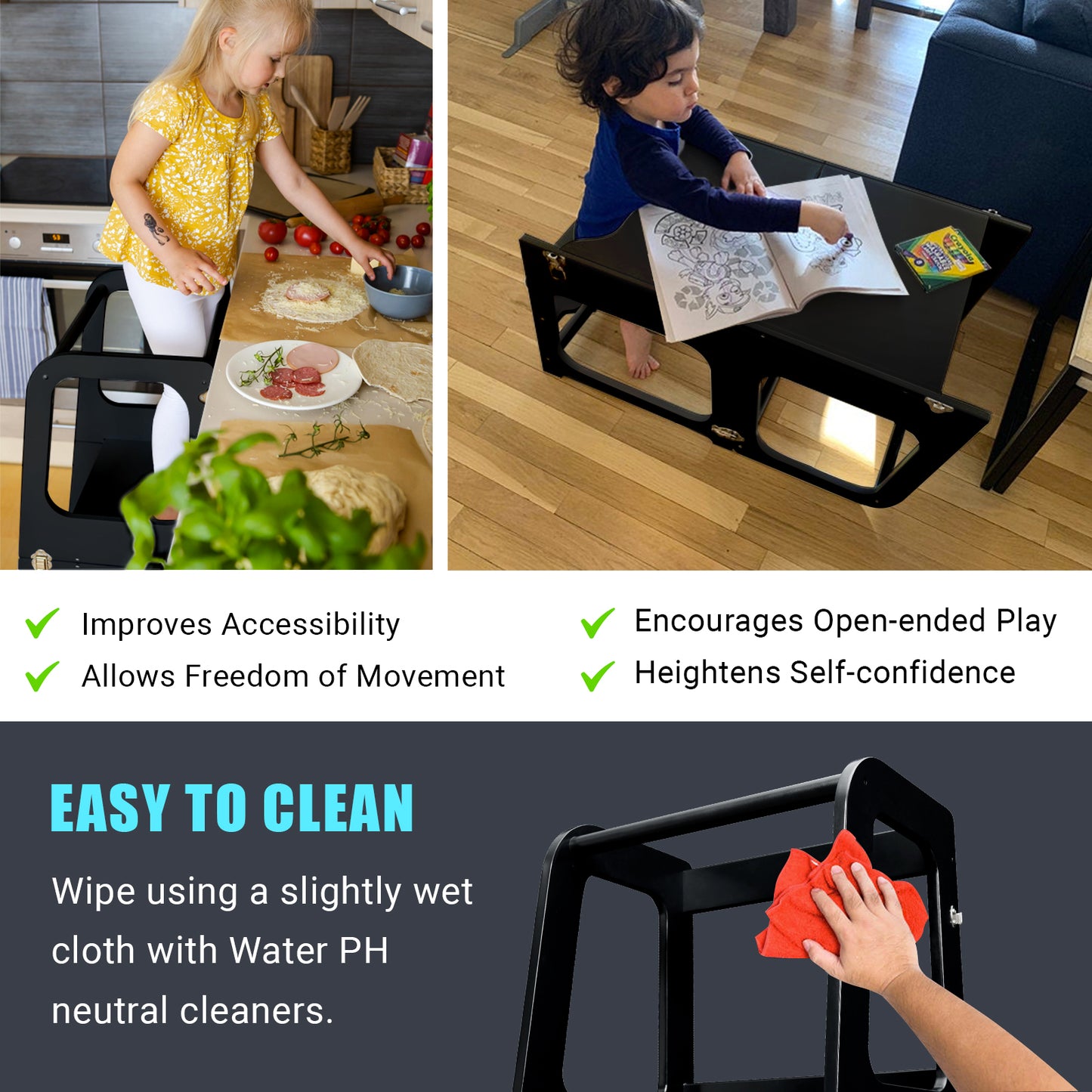 UNCLE WU Wood 2 in 1 Learning Tower