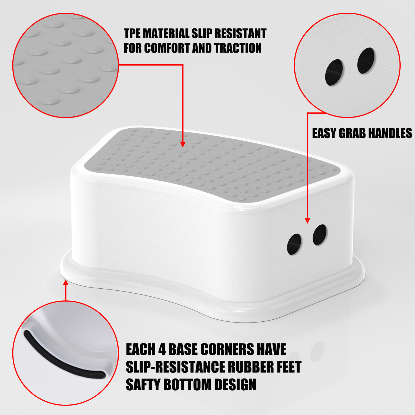 Step Stool for Kids - Toddler Step Up Stool for Kitchen - Bathroom Safety Bottom as Toilet Stool - Slip-Resistant Surface1 Step Stool for Kids / Adult (Gray White) 1 Pack