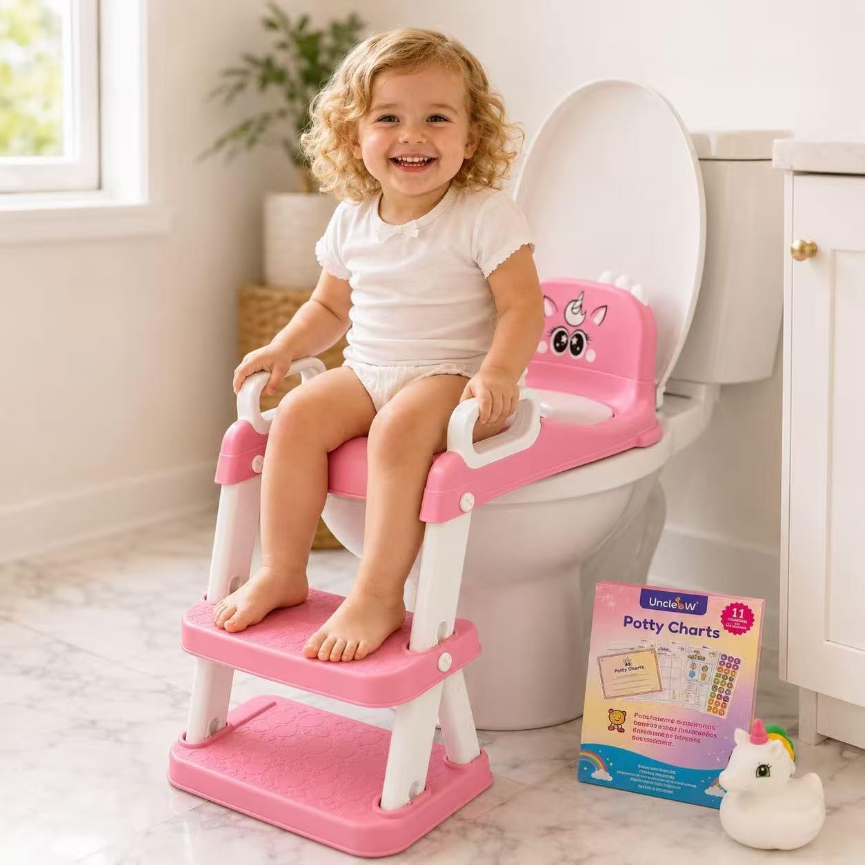 Pink potty training seat and step ladder